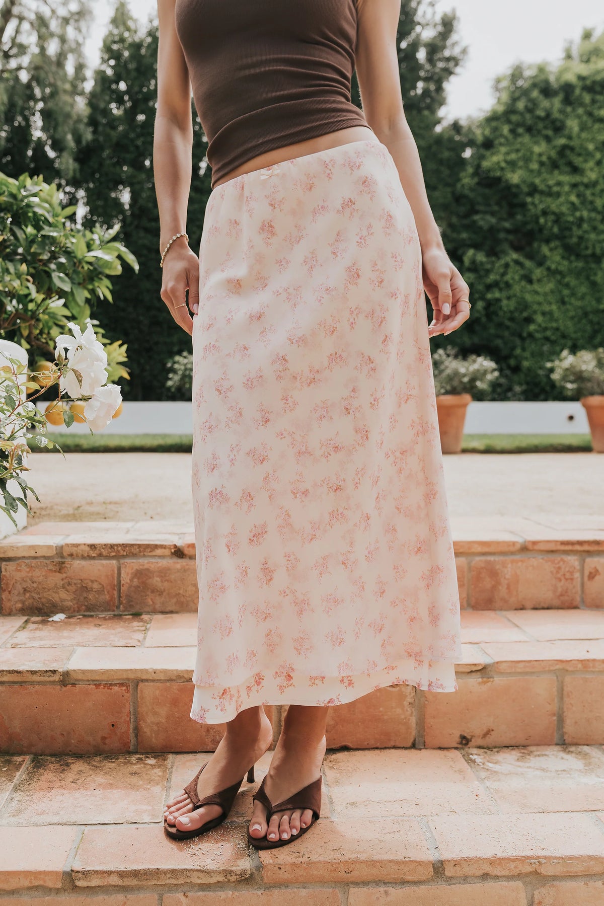 Soft Floral Midi Skirt