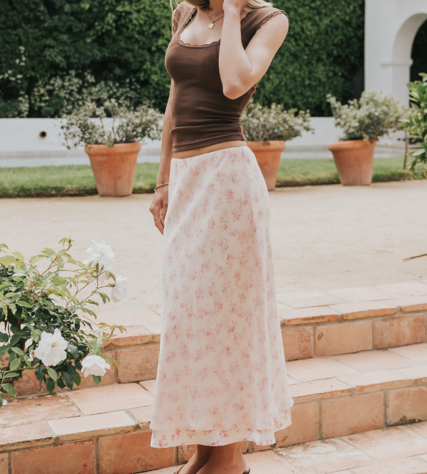 Soft Floral Midi Skirt