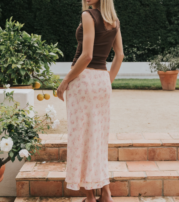 Soft Floral Midi Skirt