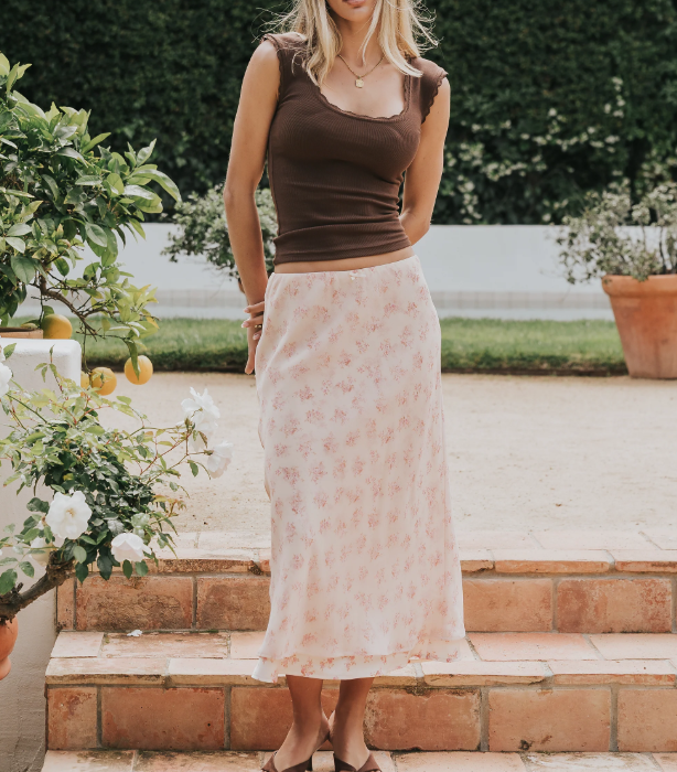 Soft Floral Midi Skirt