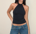 Black Halter Neck Open‑Back Cami Top